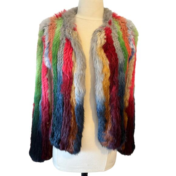 Emporio Armani Vintage Multicolor Rainbow Fur Jacket Coat - Picture 1 of 13